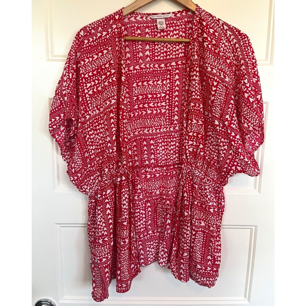 Victoria's Secret Women's Robe Red/White Heart Print Kimono One Size